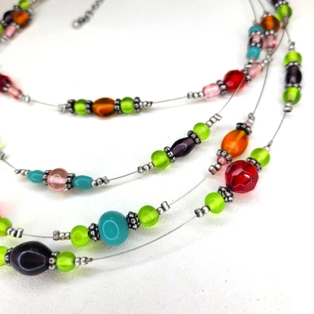 August Max Gemstone/Glass Bead 4-strand Metal Wire Necklace